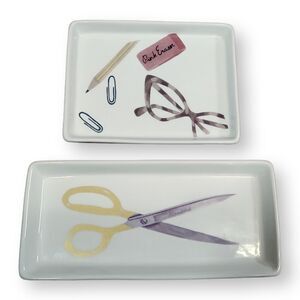Magenta Watercolor Illustrated Ceramic Office Organizer Tray Set